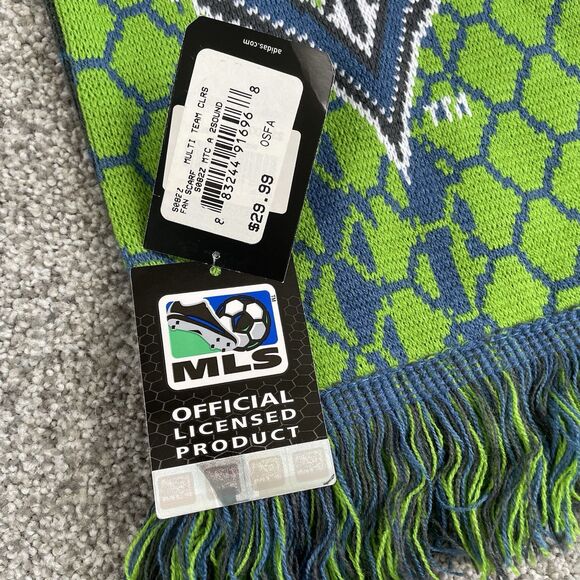 Adidas Seattle Sounders FC MLS Official Team Soccer Knit Scarf Blue Green NEW - Picture 5 of 6